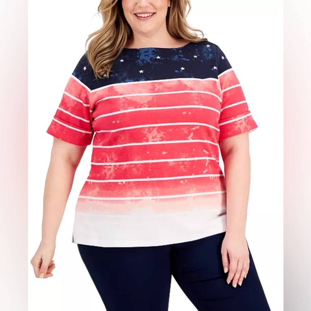 (0X)(2X) $36.50|Karen Scott Ocean Breeze Boat-Neck Tee, Red Amore